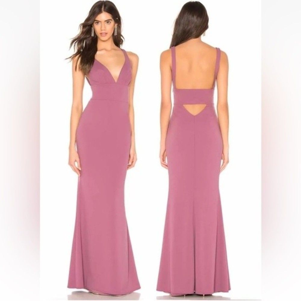 KATIE MAY Helena Gown Mauve Floor Length Dress Dusty Pink Open Back V Neck